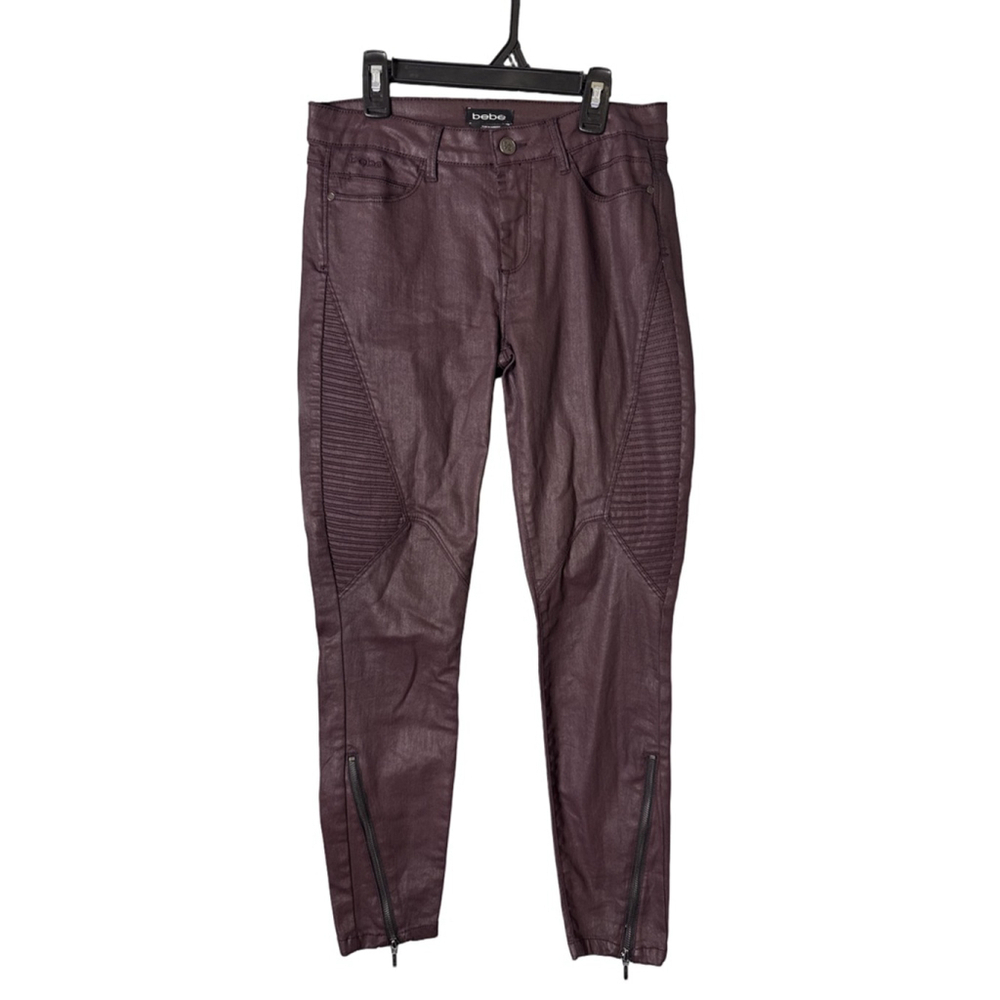 Bebe Skinny Burgundy Coated Moto Jeans Size 27